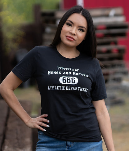Hexes and Horses Athletic Department tee -- Black