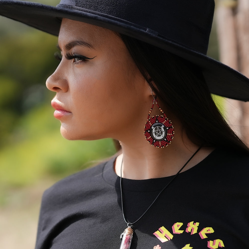 Hexes & Horses Beaded Earring -- Red