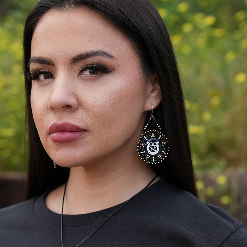Hexes & Horses Beaded Earring -- Black & Gold