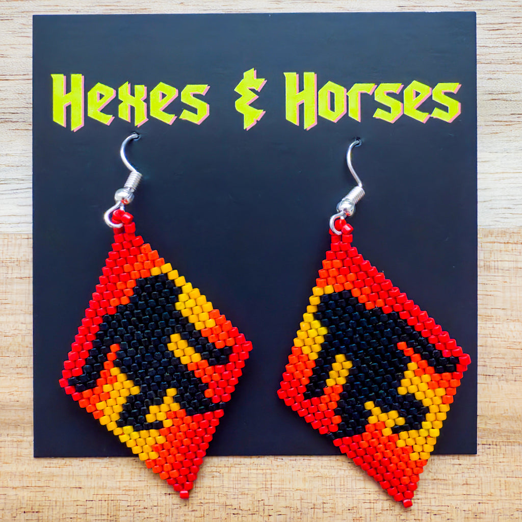 BigFoot Beaded Earring - Red & Orange