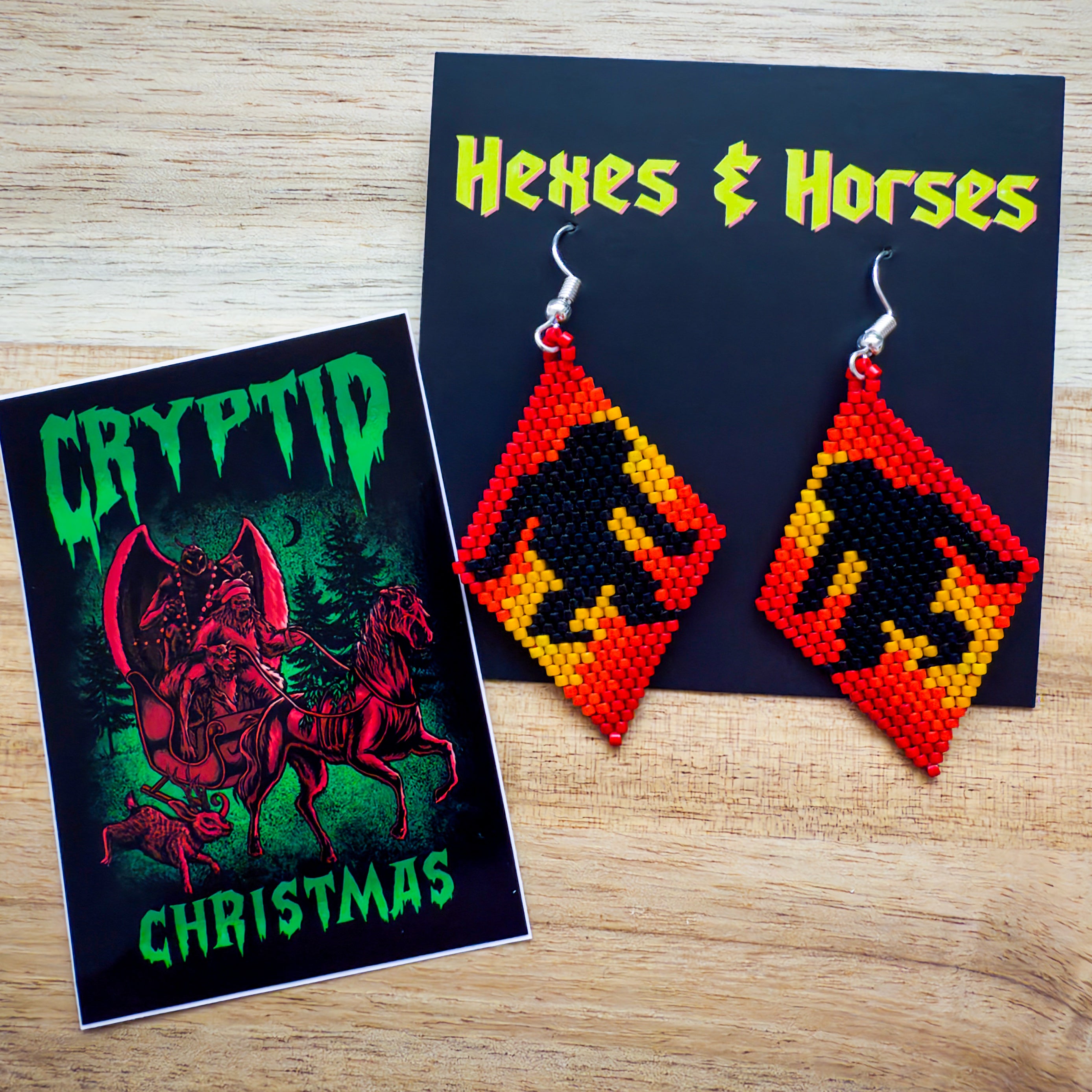 BigFoot Beaded Earring - Red & Orange