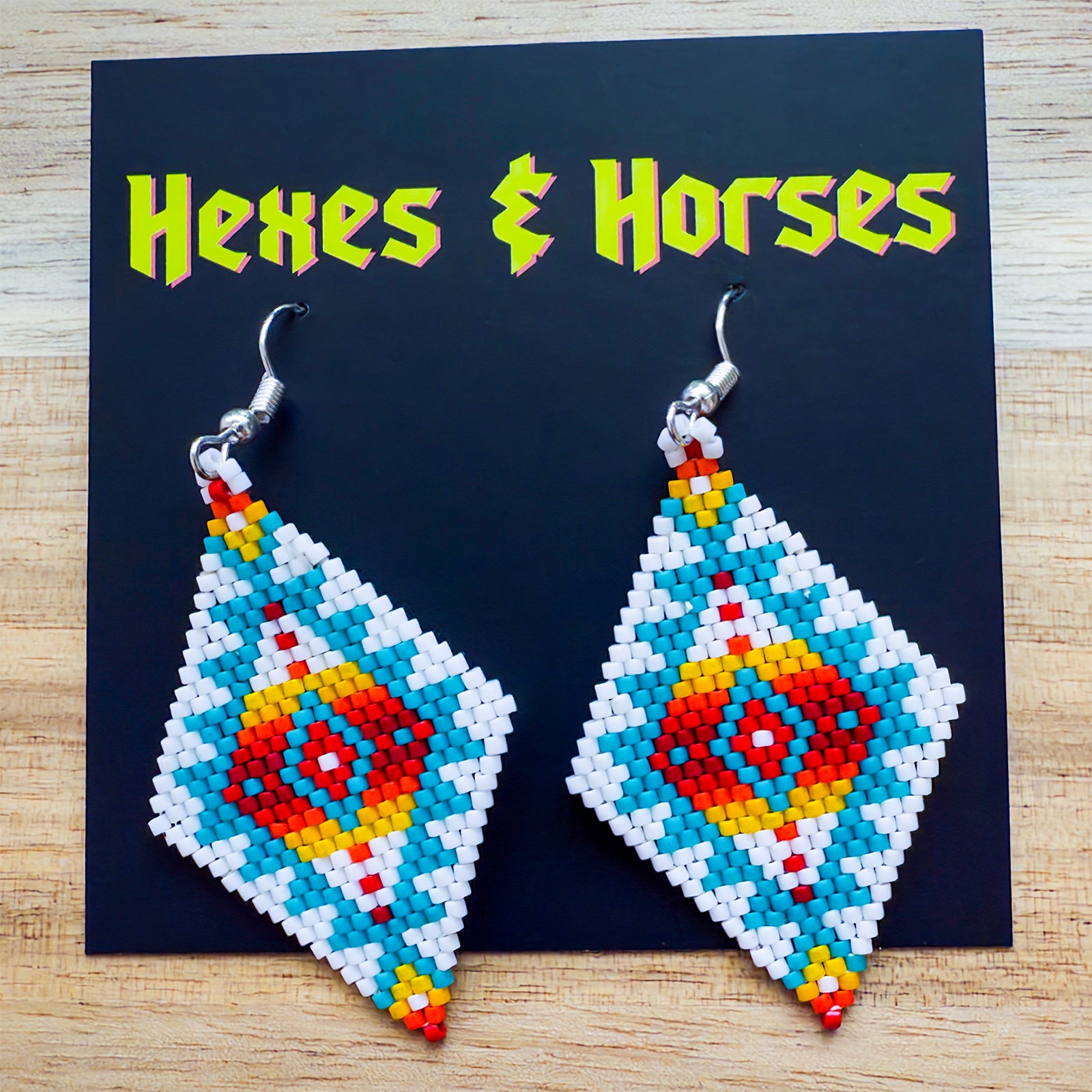 Geometric Beaded Earring - White