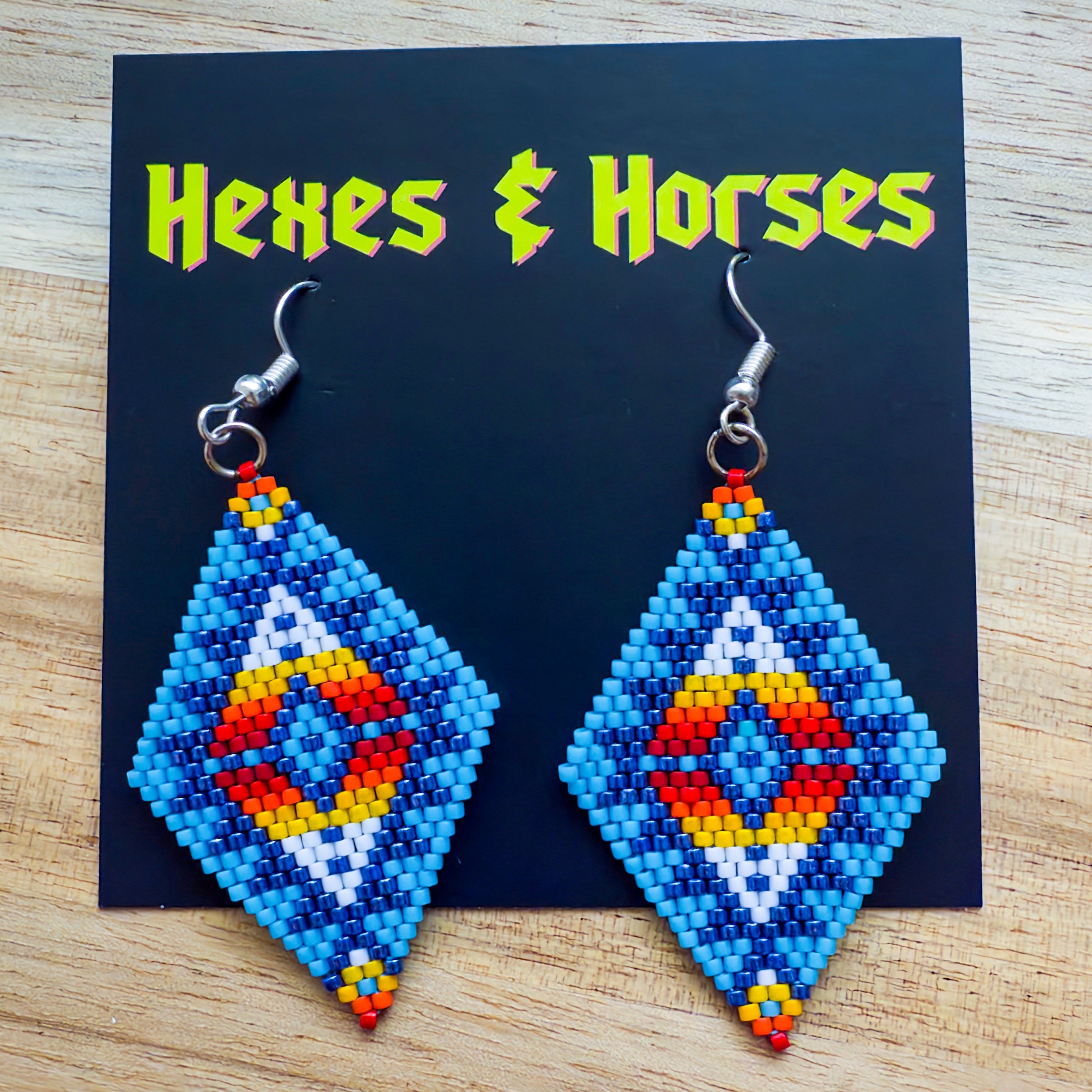 Geometric Beaded Earring - Blue