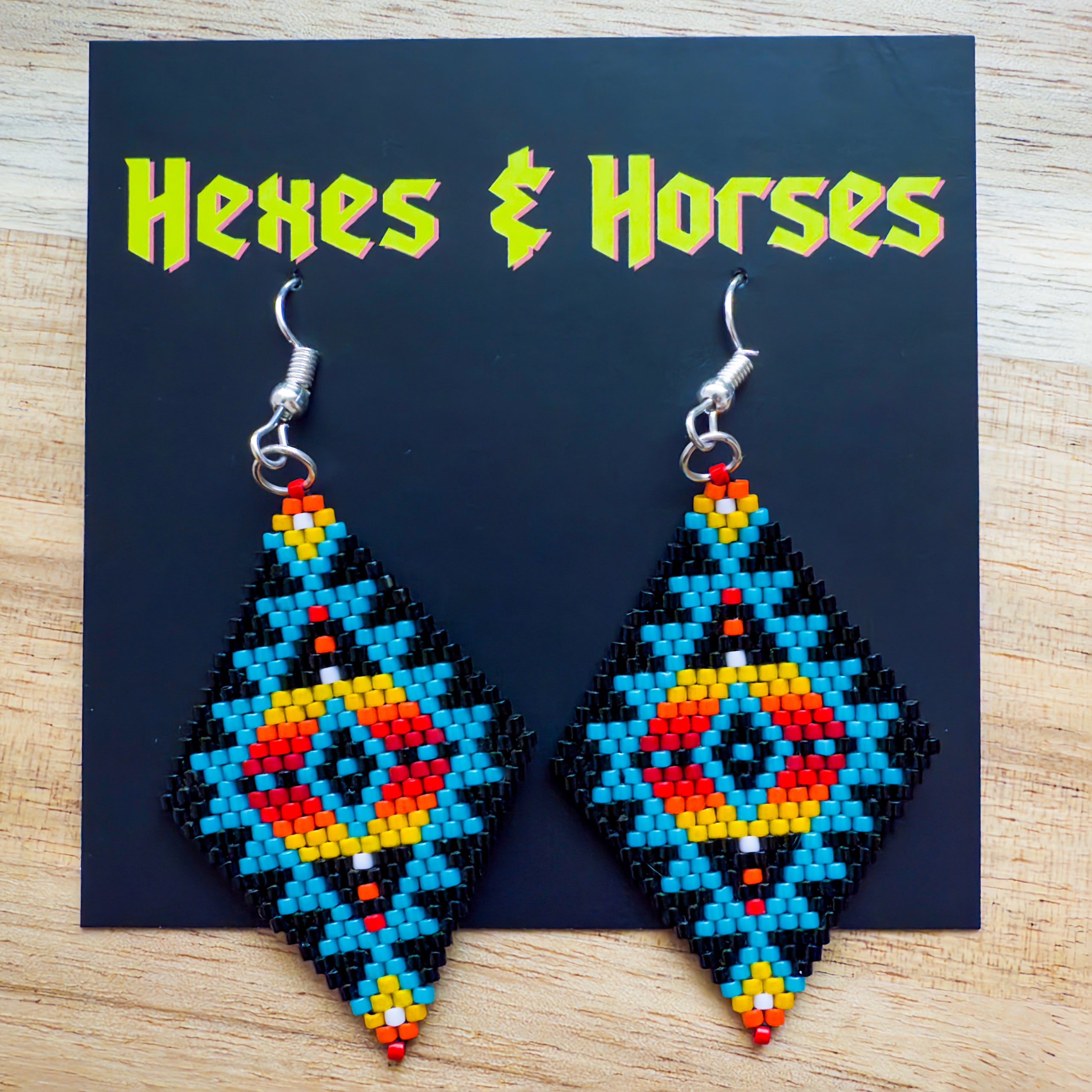 Geometric Beaded Earring - Blue/Black