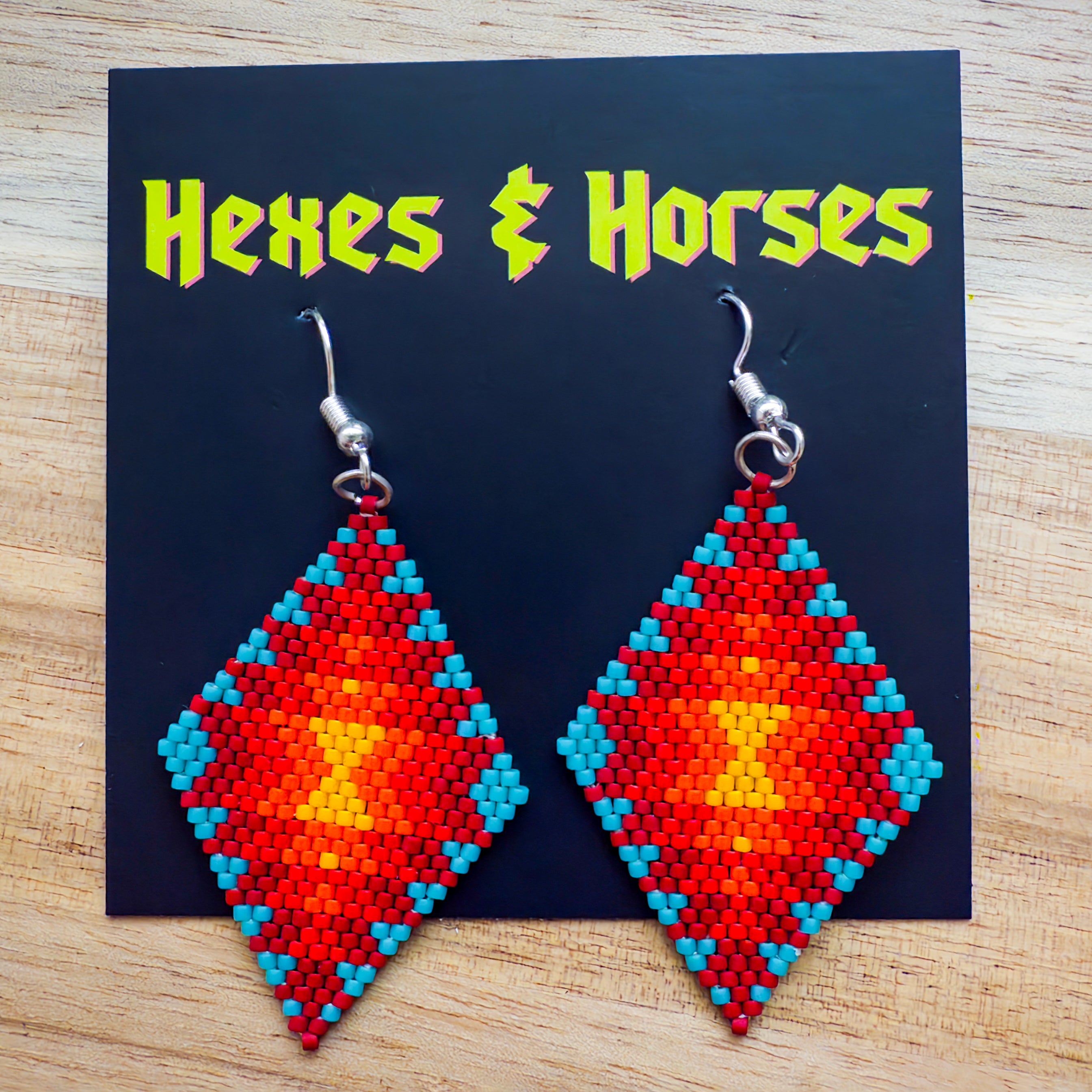 Geometric Beaded Earring - Orange/Blue