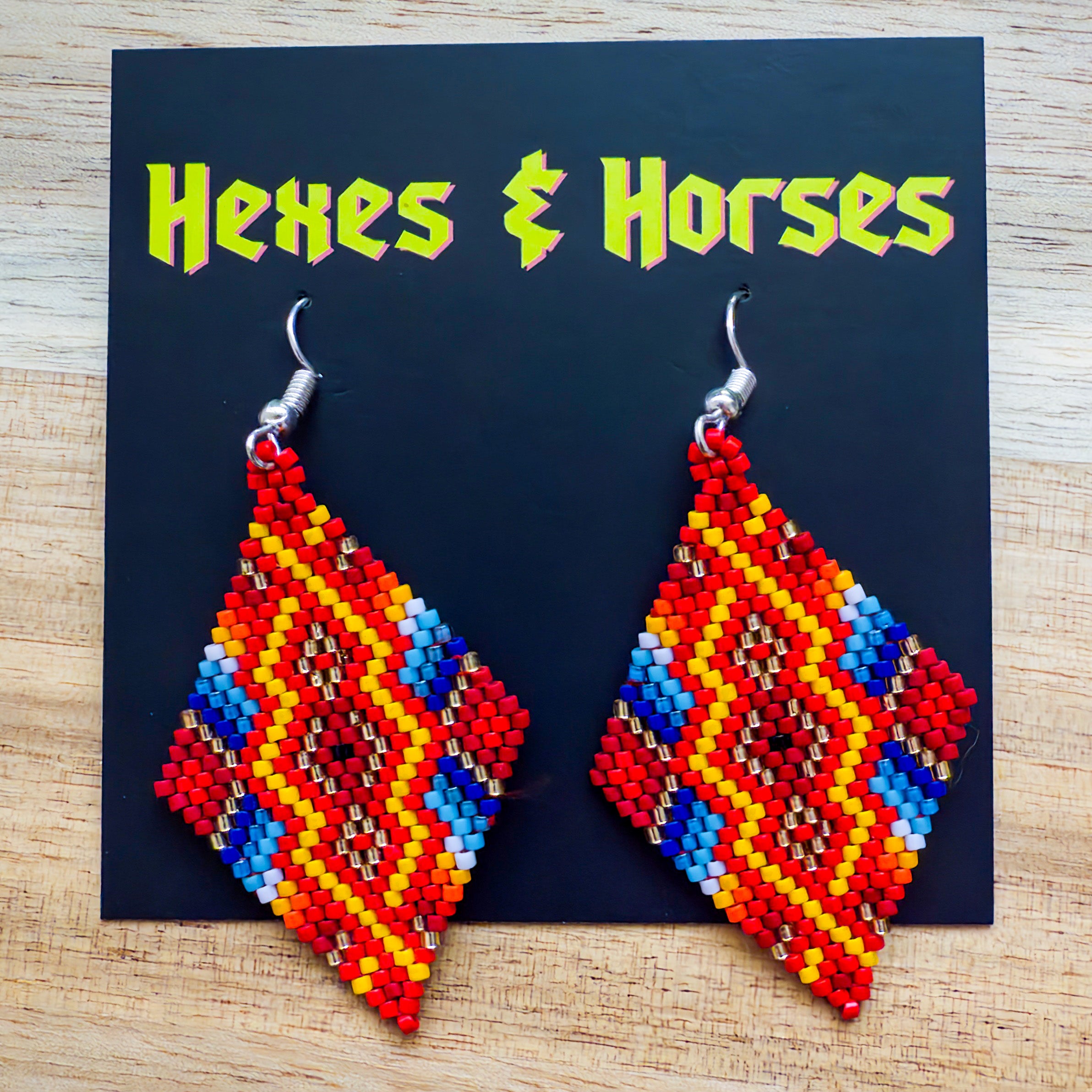 Geometric Beaded Earring - Red/Blue