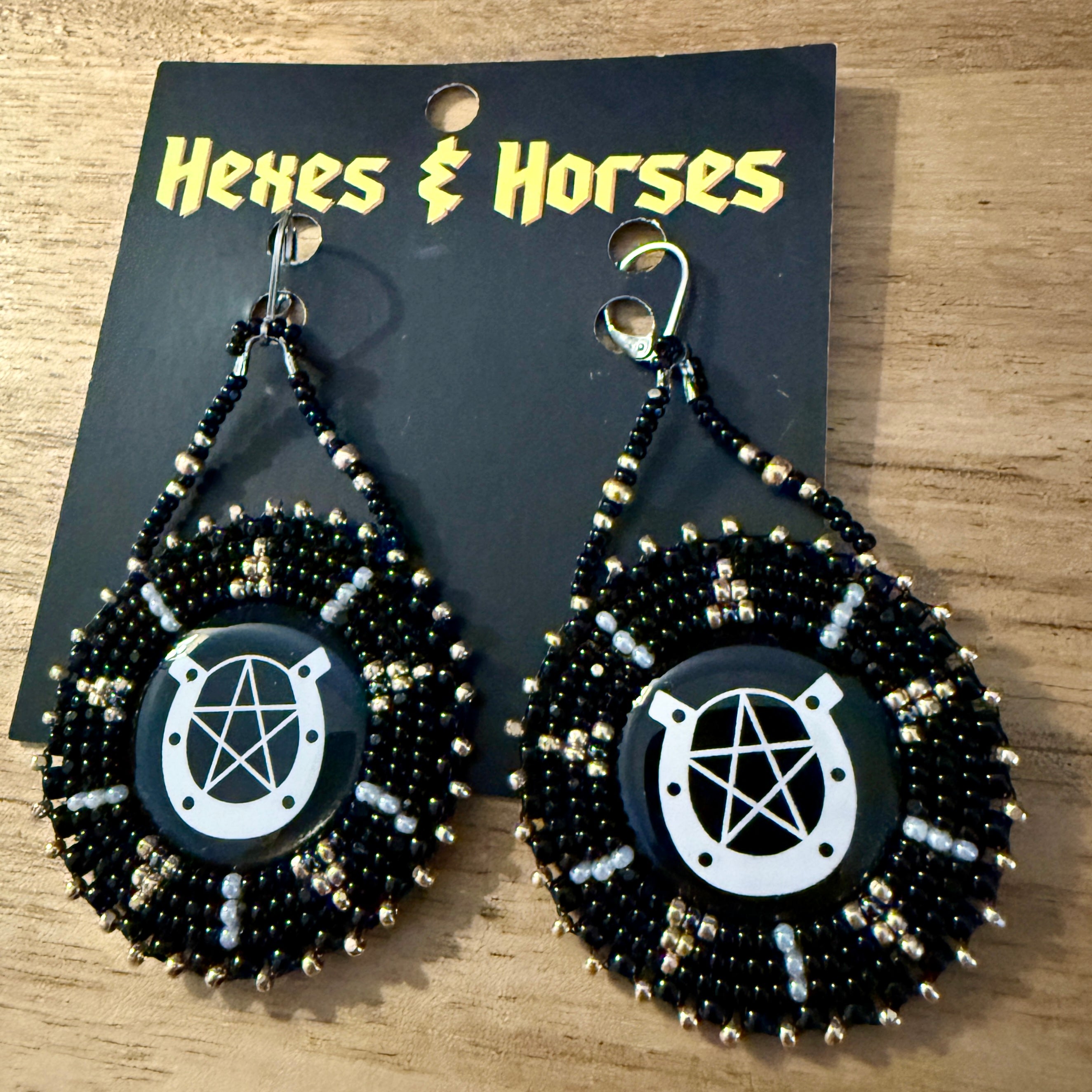 Hexes & Horses Beaded Earring -- Black & Gold