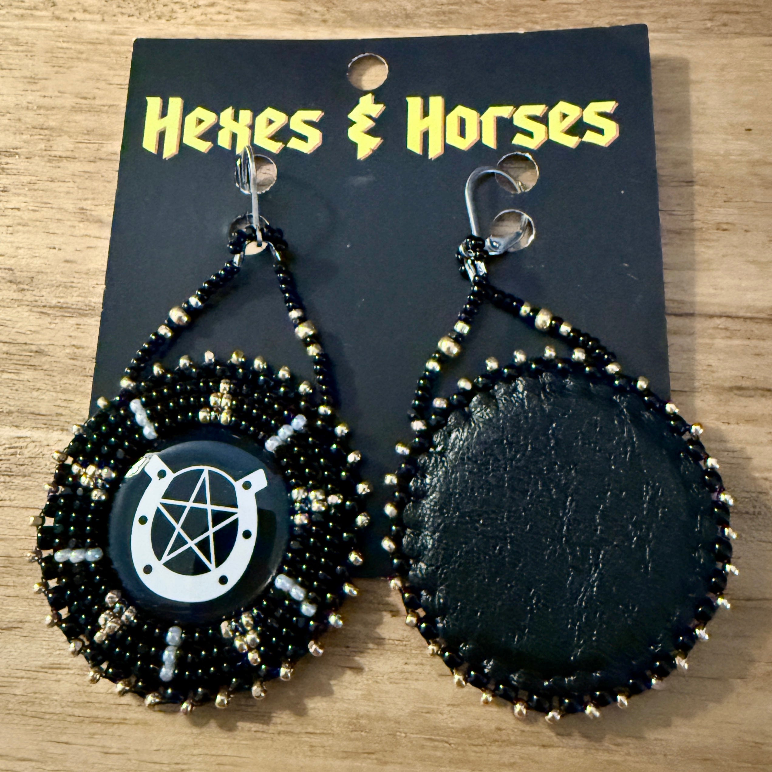 Hexes & Horses Beaded Earring -- Black & Gold
